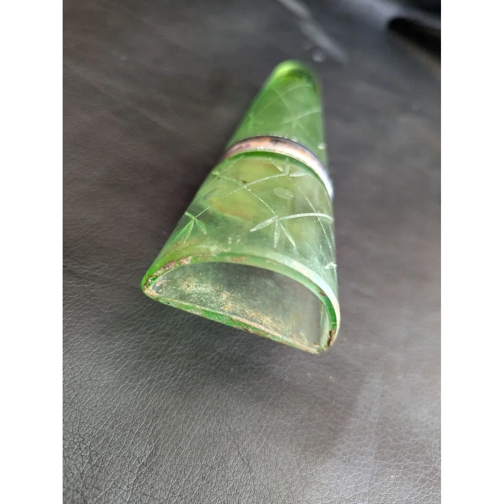 Vintage‎ Green Etched Uranium Glass Car Bud Vase Antique Dashboard Budvase